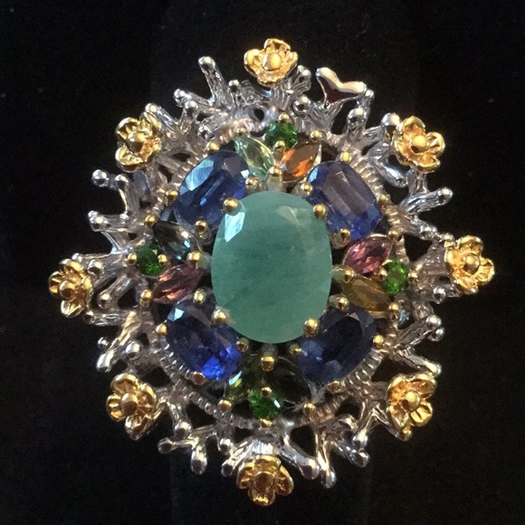 Atlanta Gem & Mineral Sho Jewelry - Fabulous Genuine Emerald, Tourmalines & Kyanite Ring